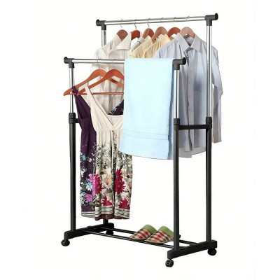 Perchero Colgador Doble Exhibidor De Ropa Plastico Y Acero Negro HC-15