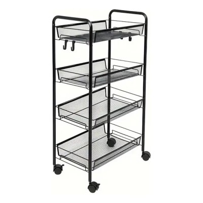 Carro Organizador Metálico 4 Niveles Con Ruedas Negro Negro HC-06