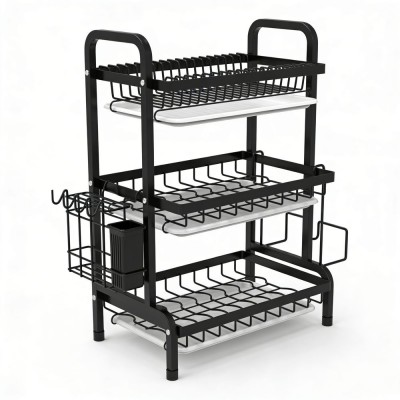 Rack Escurridor Organizador Cocina Secador Platos 3 Niveles Negro HC-12