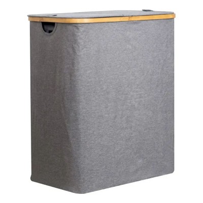 Cesto Plegable Para Ropa Con Tapa De Bambú Gris 110L ZYX-1